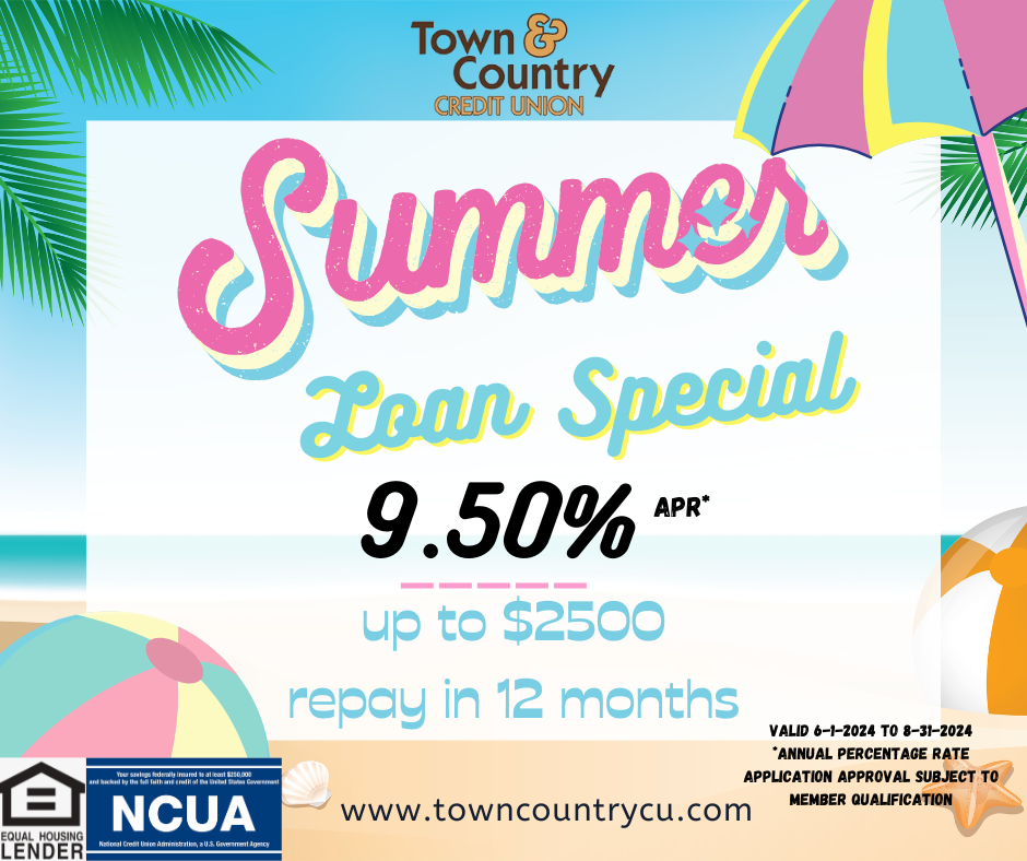 Summer Loan Special 9.50% APR. Up to $2,500. 12 months.
